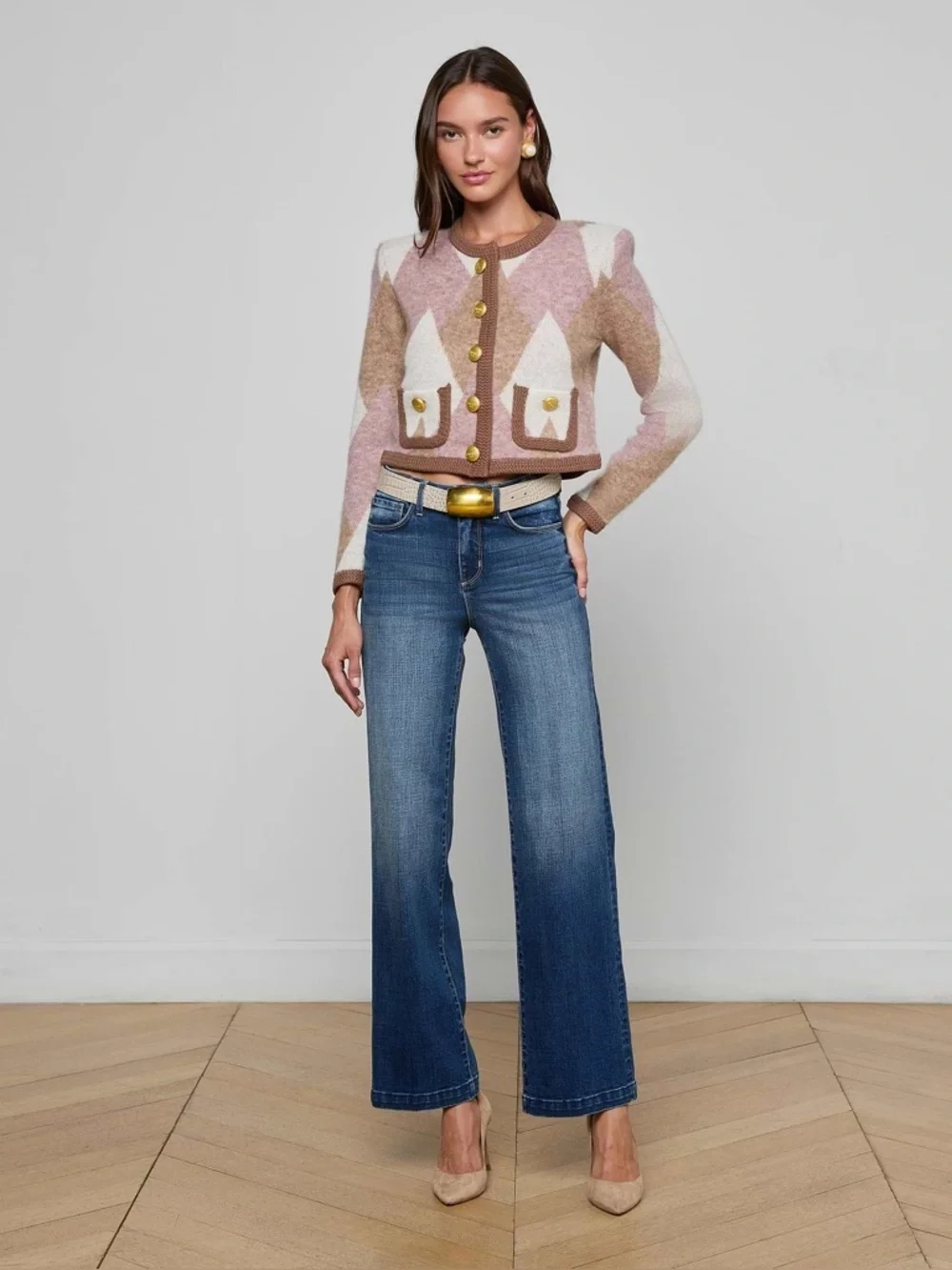 NWT L’agence Siobhan Argyle Cardigan NATURAL MAUVE Wool Sweater Small